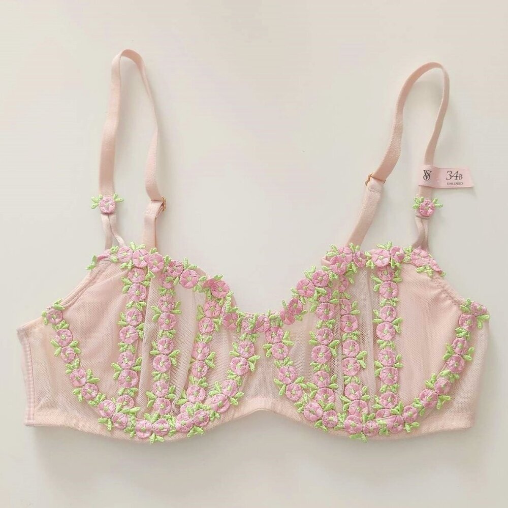 Victoria’s Secret Dream Angels Rosebud Bra 34B Garter XS Panty M Set b85 - Picture 7 of 13